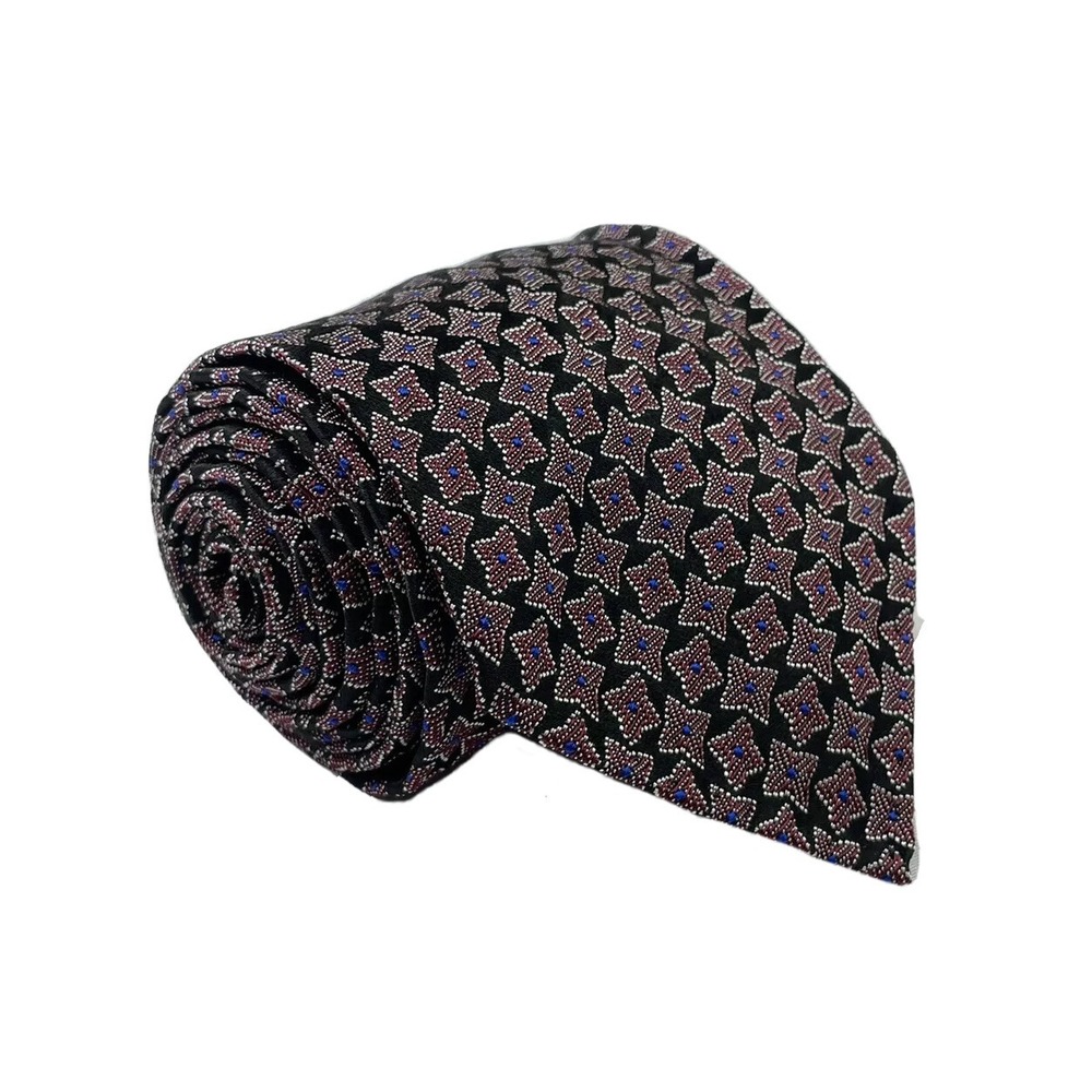 M.Ferretti Black Red Geometric Star Print Pure Silk Tie 3 Inch Width NWT Italy